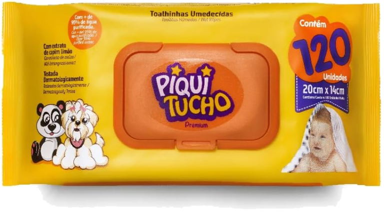 Piquitucho Toalhinhas Umedecidas Premium 120 Unidades